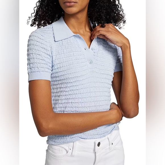 Frame Denim Sky Blue Textured Polo Tee - Picture 5 of 16